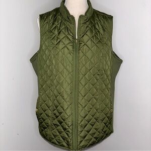 Kim Rogers olive green quilted vest zipper front w/ gold buttons size XL